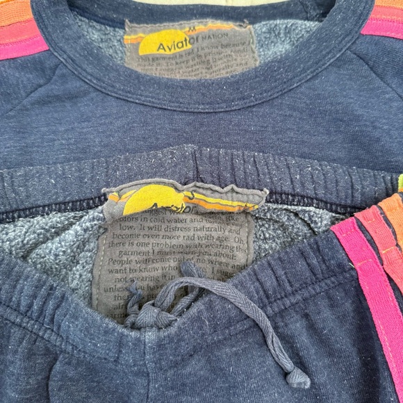 Aviator Nation Bolt Cropped Classic Crewneck & Stripe Sweatpants Set Navy - Picture 9 of 9